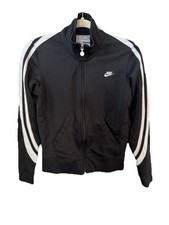 Vtg Nike Women's Full-Zip Track Jacket Sz Small 4-6 Black White Stripes