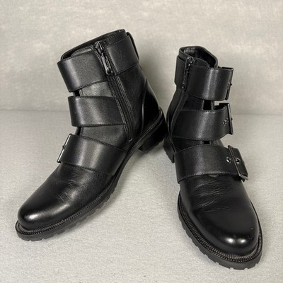 Blondo Camila WP Black Leather Zip Up Triple Buckle Biker ankle grunge Size 8M