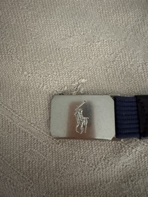 Polo Ralph Lauren Men's Blue Military Web Belt 1 1/4'' Adjustable Logo Buckle