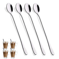 4 Long Handled Cocktail Spoons Knickerbocker Latte Sundae Teaspoons Bar Tool 