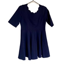 Lulus Minimal Scallop Bateau Neck Half Sleeve Fit & Flare A-Line Dress Sz L NWT