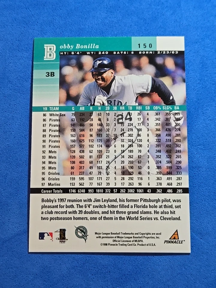 1998 Bobby Bonilla Pinnacle Plus #150 - Image 2 of 2