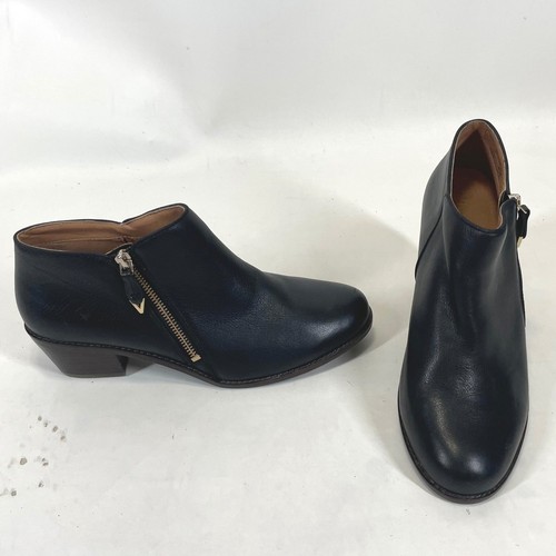 Vionic Jolene Black Leather Ankle Boots Womens 9 Side Zip Block Heel VS350