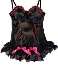 Vtg Y2K Fredericks of Hollywood Black Satin Boned Corset Womens Size 34 Lingerie
