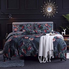 Green Floral Duvet Cover Set King 3 Pieces Soft Microfiber Bedding Duvet Cove...