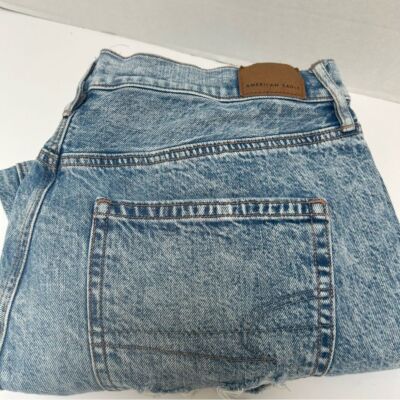 American Eagle Highest Rise 90s Boyfriend Light Wash Patch Distressed Jeans 12