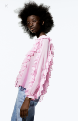 Zara Light Airy Ruffled Blouse Shirt S Bubblegum Pink BNWT | eBay