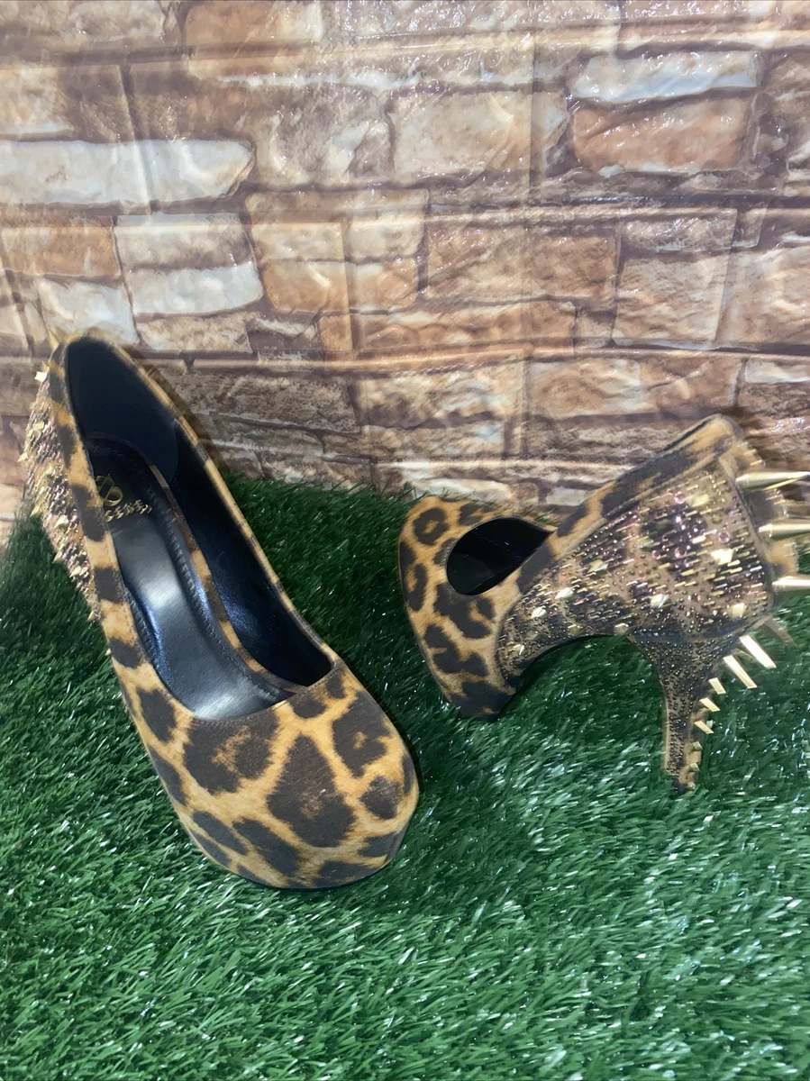 Scene Leopard Print Faux Suede Spiked Studded Platform Heels Shoes