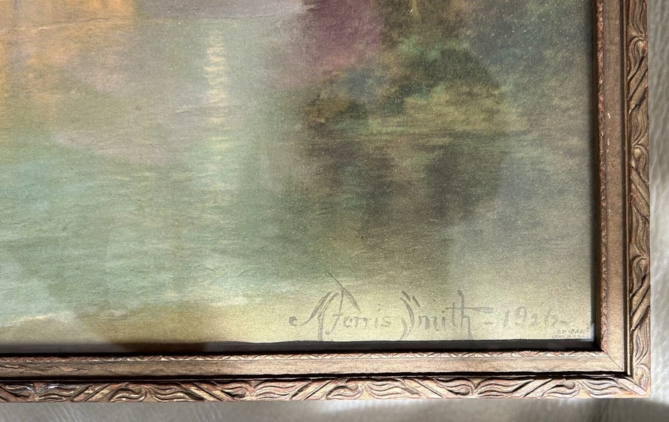 Impresión artística antigua de May Ferris Smith "Grand Canal" de 1926 enmarcada 16-5/8" x 12-3/4" Foto 2 de 4