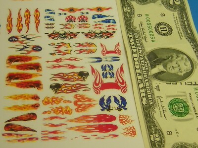 1/24 1/32 Slot Car Diecast WHITE BACK Waterslide DECALS,CAR XTRA LARGE FLAMES