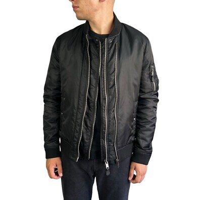All Saints Bellevue Bomber Men's Jacket Double Zip Oversized Black