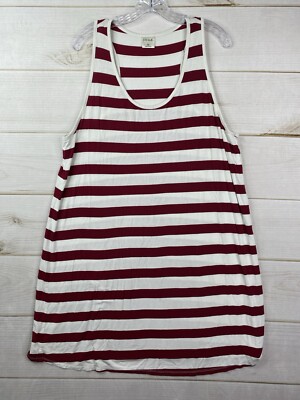 Soma Tank Nightshirt Womens XL White Burgundy Striped Racerback Scoop Nightgown
