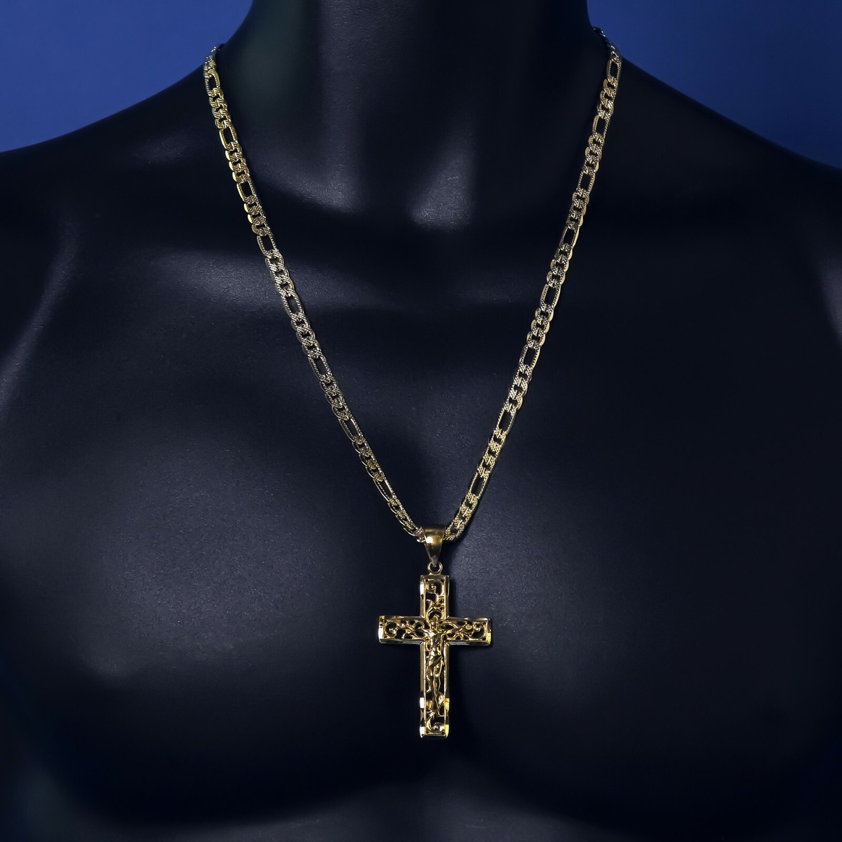 Hip Hop Hollow Cross Jesus Pendant Gold Plated 24