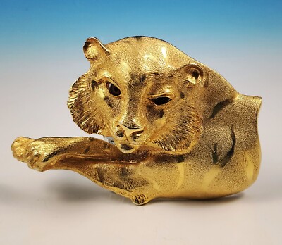 Vintage Christopher Ross Tiger Belt Buckle 24K Gold Finish 