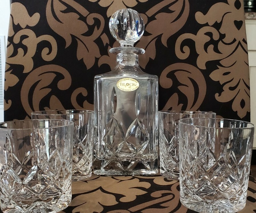 Block Mouth Blown Hand Cut 24% Lead Crystal, Poland 5 Piece