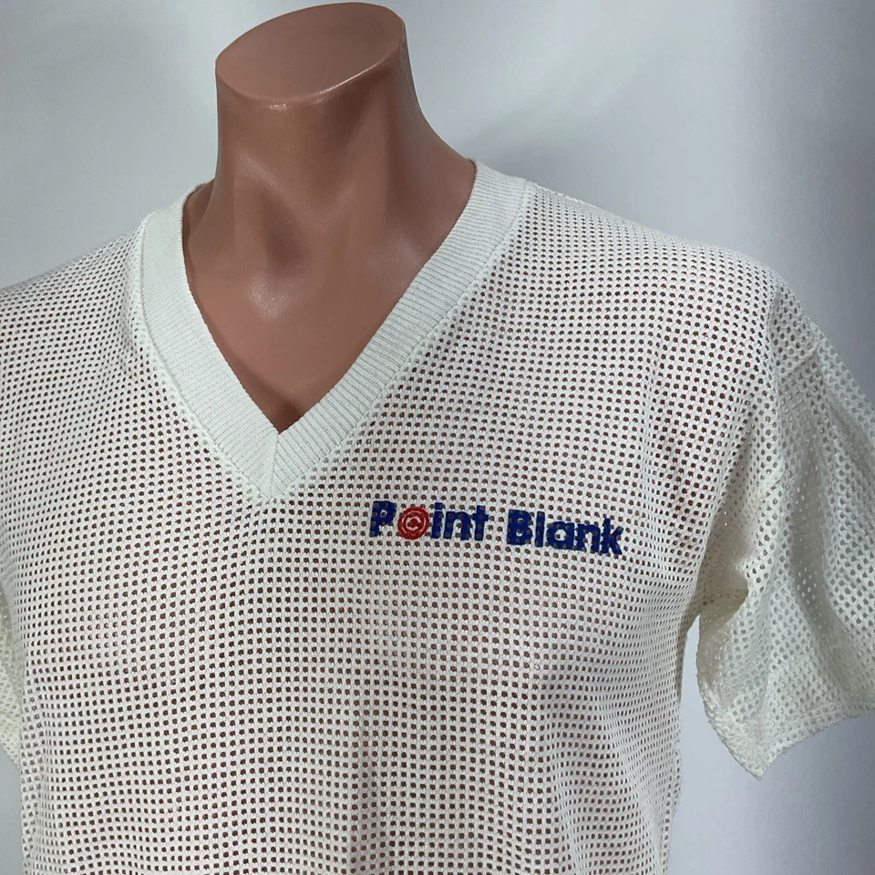 Camisa De Colección Años 80 Blanco Punto Blanco 50-50 Malla Músculo Gimnasio Playa 46-48 XL Club Foto 3 de 4