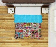 Indian Handmade Floral Patchwork Cotton Kantha Quilt Throw Blanket Vintage Throw