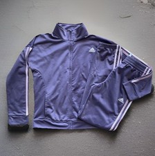 ADIDAS 2PC Track Suit Jacket  Pants Purple Pink Stripes Embroidered YOUTH Sz L