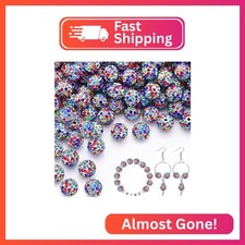 100pcs 10mm Rhinestone Beads for Jewelry Making, White Mixed Shiny Round Shambal