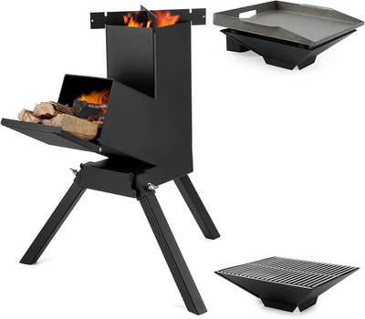 3 in 1 Rocket Stoves with Grill Rack, Griddle and Pot Cooking Stand, Heavy Duty
