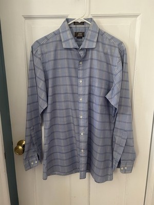 John Henry Blue White Plaid Dress Shirt Fitted Long Sleeve 16-32/33