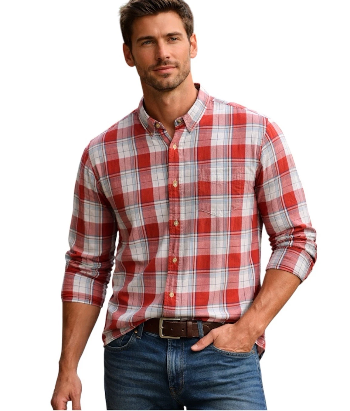 Wrangler Red Plaid Men's Long Sleeve Button Down Shirt Size XL