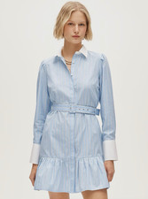 NWT J.CREW Tiered Shirt-Dress in Striped Cotton Poplin, LIGHT BLUE STRIPE/Sz 2,8