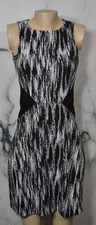 CACHE NEW NWT Black White Patterned Sleeveless Dress 4 Black Trim at Waist