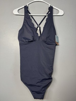 Women's Scallop Edge Tummy Control Plunge One Piece Swimsuit, Shade & Shore, L