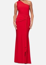 Xscape Women's Red Solid Draped One-Shoulder Gown Dress Petite Size 10P