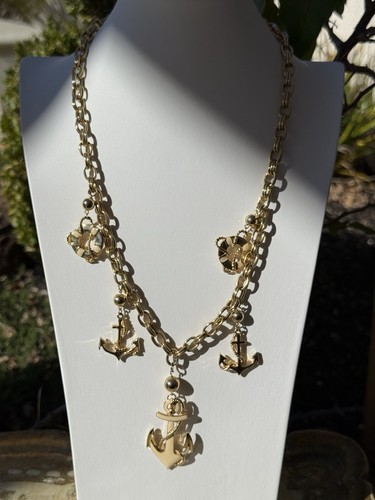 Gold Plated & Ivory Enamel Nautical Necklace Anchors, Lifejackets Quality!