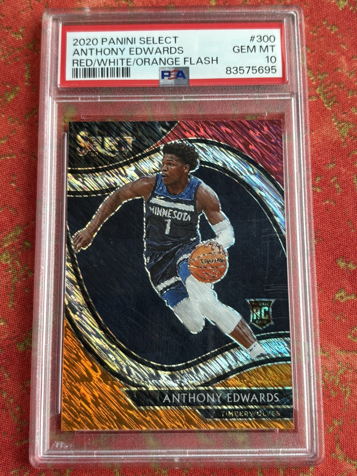 2020-21 Select Anthony Edwards Red White Orange Flash Prizm 300 Rookie RC PSA 10