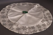 White Embroidered Snowflake Jewels Tree Skirt 19 inch