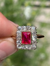 18ct gold diamond ruby old cut cluster ring antique 4.6 grams