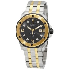Bulova 98D175 Marine Star Men's Diamond Watch 44mm Black Two-Tone