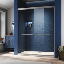 Sliding Shower Glass Door 56-60 in. W x 72 in. H, Adjustable Semi Frameless Sh
