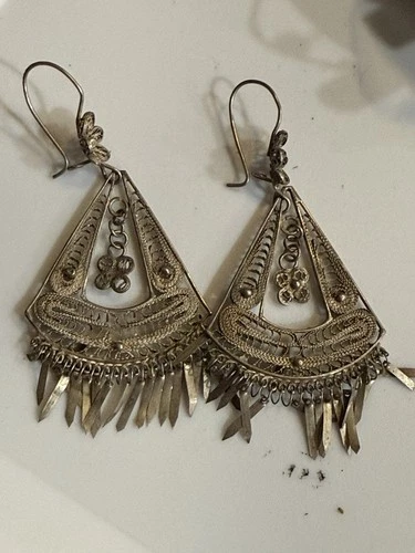 Vintage ART DECO Filigree Earrings Silver Jewelry Antique