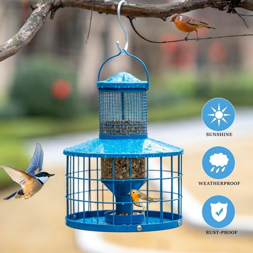 Caged Bird Feeders Squirrel-Proof, Metal, 2.8 Lbs Capacity-Cage Tube Seed Fee... - Picture 3 of 9