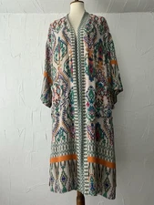 Zara  Kimono Duster Robe Medium Multicolor Moroccan Lined Belt Pockets Bohemian