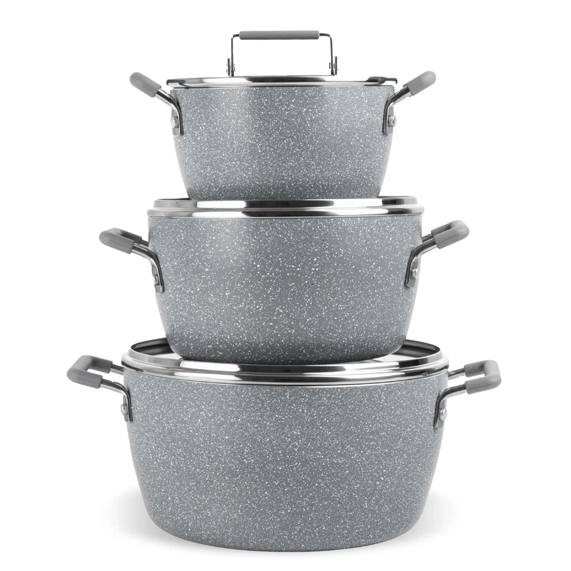Granitestone Gray Pots And Pans Set Nonstick 6 Stackable Piece Cooking Pots Set