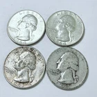 LOT OF 4 WASHINGTON SILVER QUARTERS, 90% SILVER#10168