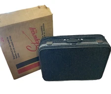 Vintage Retro Skyway Luggage Gray Tweed Wheeled Suitcase Leash with Original Box