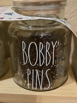 Rae Dunn Set Small Glass Jar w/Wood Lid with Bobby Pins Hair  display picture 1