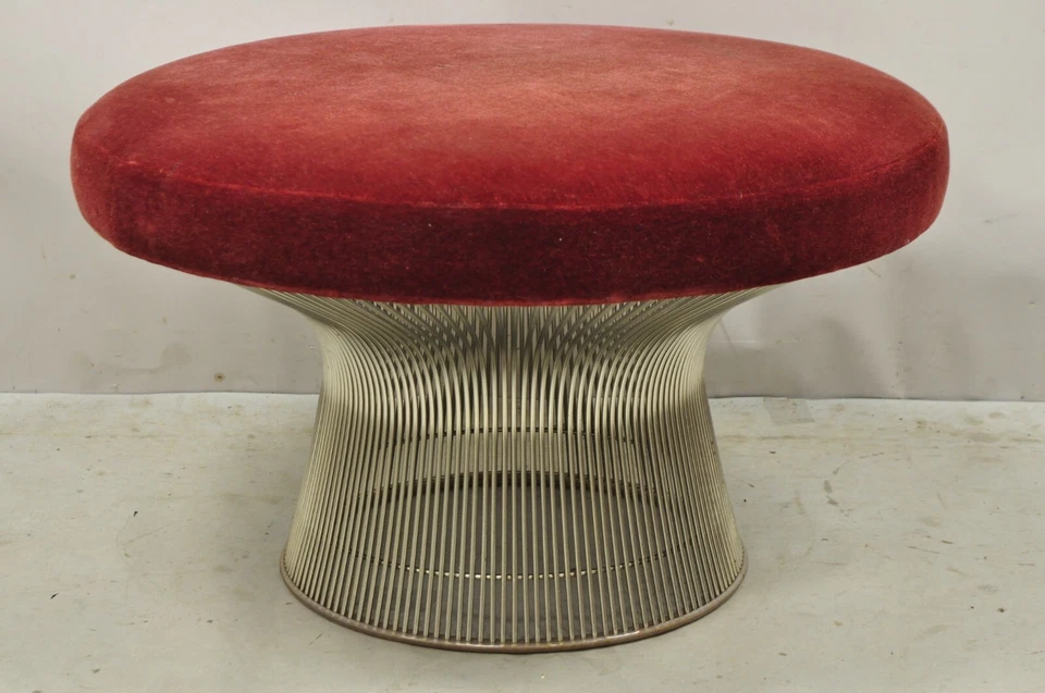 Vintage Warren Platner for Knoll 32" Round Chrome Base Ottoman Mushroom Stool - Image 2 of 4