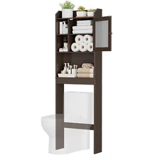 Over The Toilet Bathroom Spacesaver Bathroom Storage Cabinet w/ Glass Door Brown
