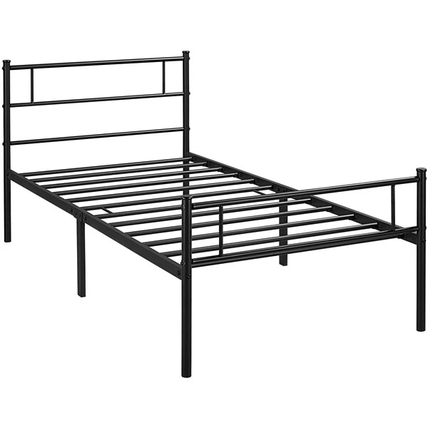 Lit 190 cm Simple Double en métal pour Adultes en Lattes Noir Moderne - Photo 1/1