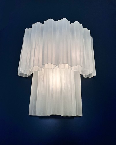 Fantastic pair of Murano Glass Tube wall sconces - 13 etched glass tube - Picture 10 of 18