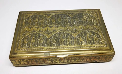 Vintage Brass Middle Eastern Oriental Trinket Box Desk Storage Cigarette - Picture 6 of 9
