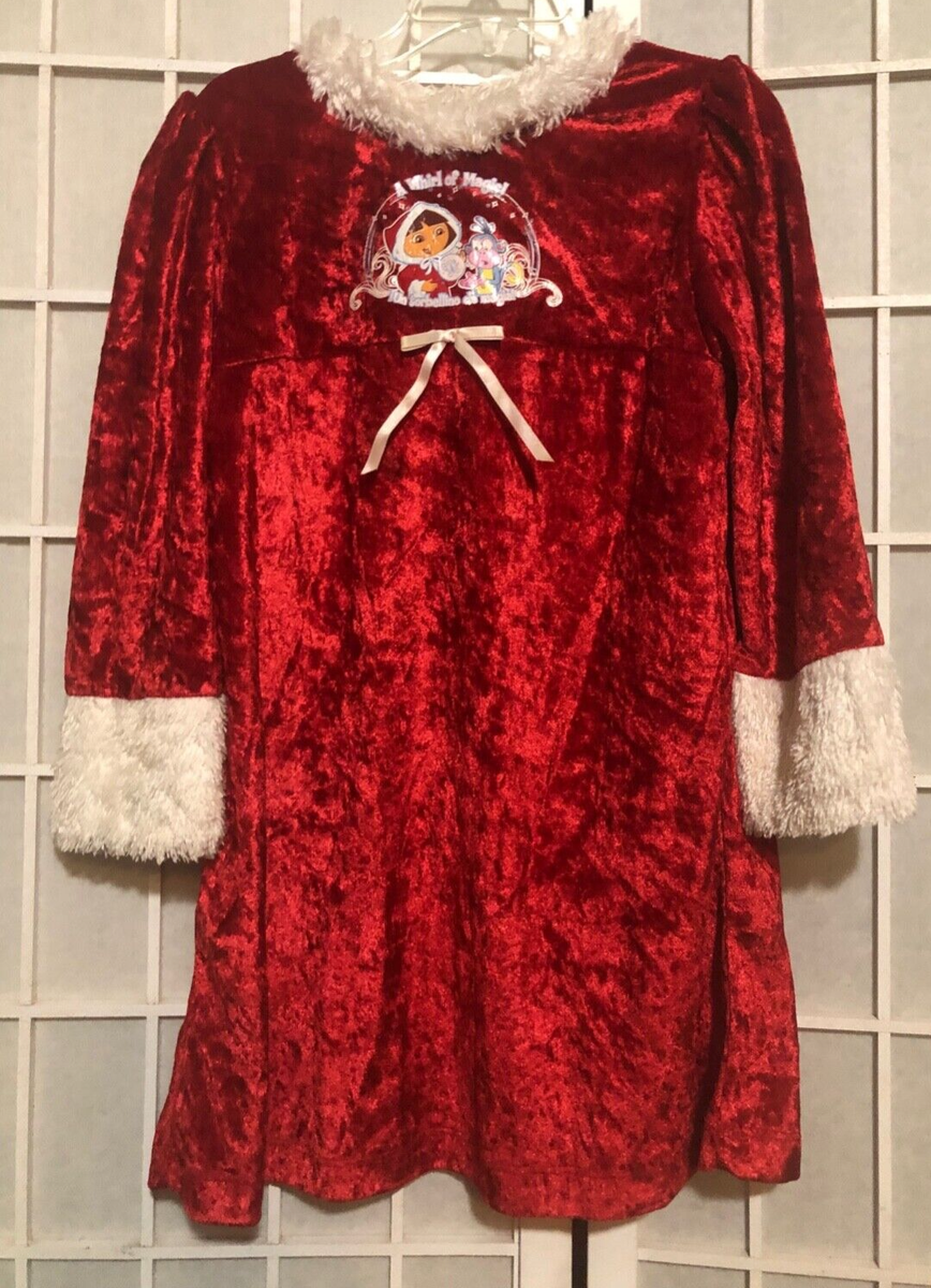 dora christmas dress Girls Nick JR. Red Velvet White Fur the Explorer SZ MEDIUM Color:Electric Sapphire