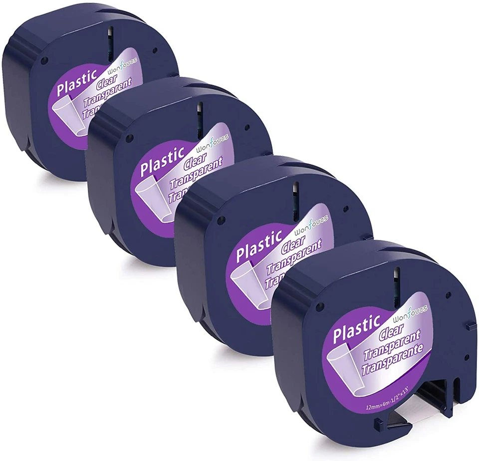 MARKDOMAIN 4PK Compatible Dymo LetraTag Refill 16952 12mm Clear Plastic Label Tape LT-100H